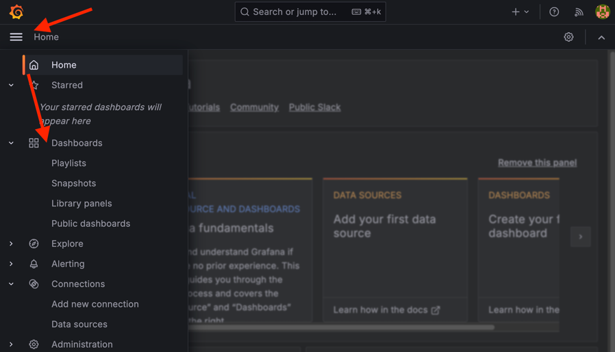 Grafana Dashboard Menu